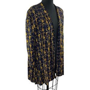 Vintage JUST ME! God Navy Blue Print Long Sleeve Open Top Shirt Blouse Size 18